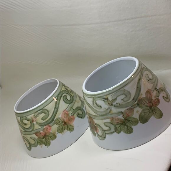 Set Of 2 Glass Candle Toppers Pink Green With Scroll Leaf Design Home Decoration - Picture 2 of 9